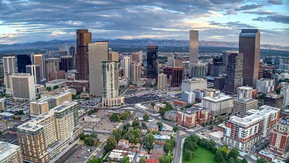 aerial view of Denver's skyline